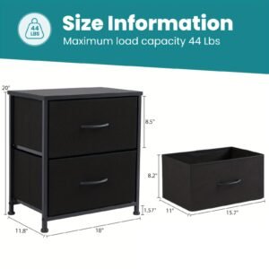 End Table with 2 Drawers for Bedroom, Small Bedside Nightstand, Storage Organizer Furniture, Fabric Cabinet Wood Top, Lightweight, Mini Dresser for Clothes, Closet, Dorm, 20" Height