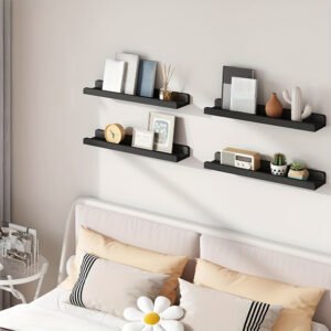 06f7cf44-6bb3-4c04-8a71-b8b34a486333-1.jpg 4pcs Floating Shelves, Shelves, Wall Mounted Shelves for Home Decor and Storage, Modern Ledges for Living Room, Bedroom, Bathroom, Office Easy To Install, Convenient For Classification, Quick To Pick Up, Stable And Reliable (White/Black)23.6x4.3in