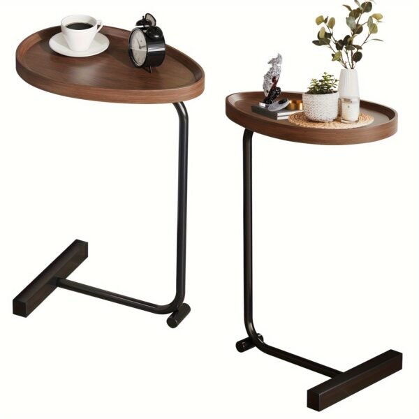 C-Shaped End Table Set of 2, Side Table for Small Spaces, C Table with Metal Frame, Sofa Table, Snack Side Table for Living Room, Bathtub, and Bedside