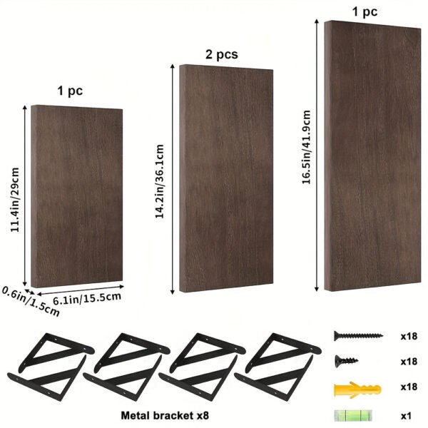 4pcs Rustic Wood Floating Shelves - Durable Storage Solution with Aesthetic Charm - Perfect for Wall Decor in Bathroom, Bedroom & Living Room