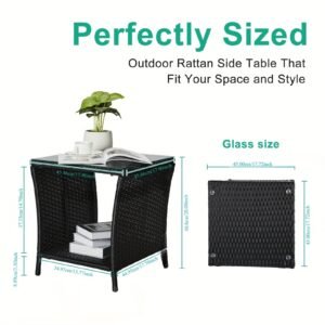 0b631029-45fe-4377-ad89-2eba7692f347-1.jpg "A black four-line rattan double-layered side table with glass top, suitable for small living rooms in households