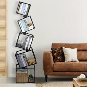 Five-storey bookshelf, Tall bookshelf, Industrial Bookshelf, Mid-century Modern bookshelf, Unique bookshelf, inclined metal bookshelf, bookshelf decoration storage shelf, display shelf