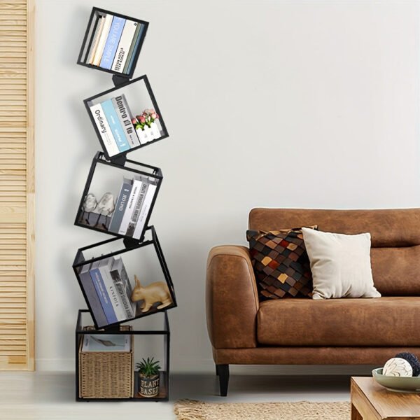 Five-storey bookshelf, Tall bookshelf, Industrial Bookshelf, Mid-century Modern bookshelf, Unique bookshelf, inclined metal bookshelf, bookshelf decoration storage shelf, display shelf