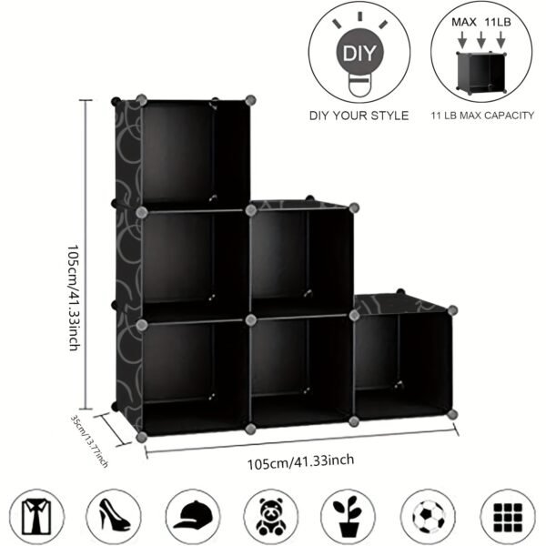 6/12-Cube Plastic Storage Organizer, DIY Modular Bookshelf, Simple Interlocking Shelving System, Space-Saving Closet For Books, Toys, Clothes, Multipurpose Use In Home & Office