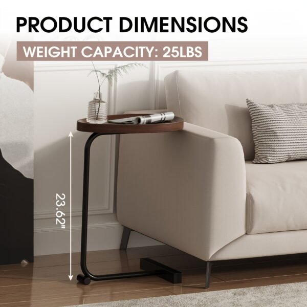 C-Shaped End Table Set of 2, Side Table for Small Spaces, C Table with Metal Frame, Sofa Table, Snack Side Table for Living Room, Bathtub, and Bedside