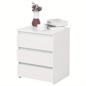 1713858356820-a93e1e3e794a412d9e6295b1cc9d6e67-goods.jpg White Modern Bedside Table Cabinet Nightstand with 3 Storage Drawers Bedroom Furniture