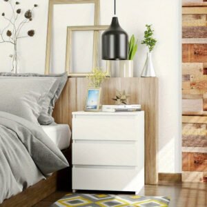 1713858365795-787c79f224ec4dd9bb7d24ce13820013-goods.jpg White Modern Bedside Table Cabinet Nightstand with 3 Storage Drawers Bedroom Furniture