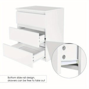 1713858368136-7be073aea295436eb059334daf7002a1-goods.jpg White Modern Bedside Table Cabinet Nightstand with 3 Storage Drawers Bedroom Furniture