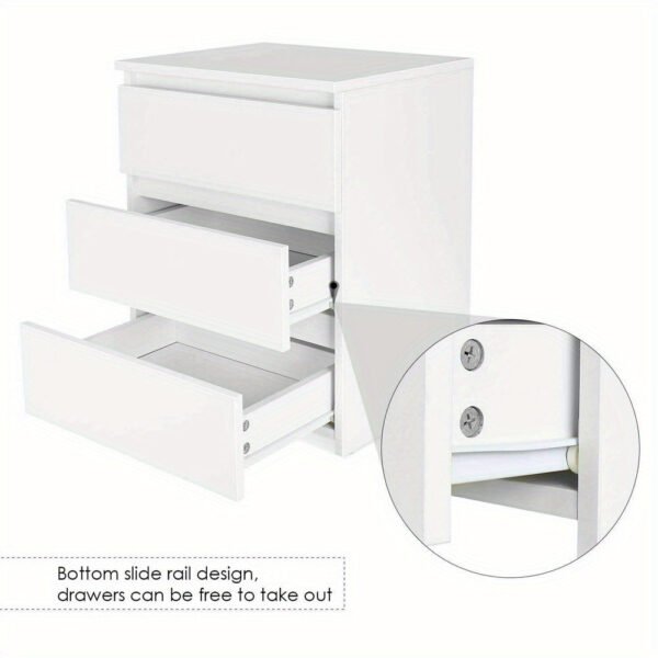 1713858368136-7be073aea295436eb059334daf7002a1-goods.jpg White Modern Bedside Table Cabinet Nightstand with 3 Storage Drawers Bedroom Furniture