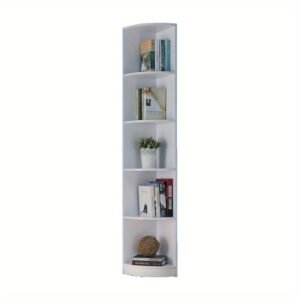 1pc   White Corner Bookcase Display Cabinet with Five Shelves, Curved Front Design, 10lb Max Weight per Shelf