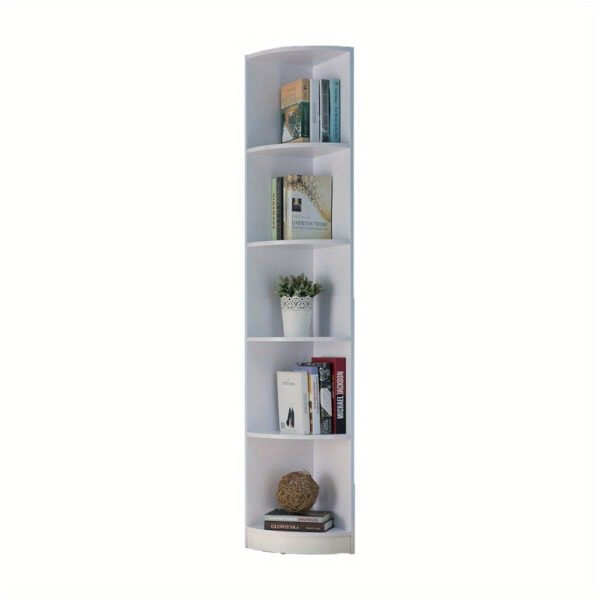 1pc   White Corner Bookcase Display Cabinet with Five Shelves, Curved Front Design, 10lb Max Weight per Shelf
