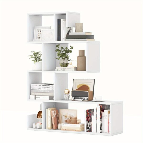 5-Tier S-Shaped Bookshelf w/Open Cubes Anti-Toppling Kits Freestanding Bookcase