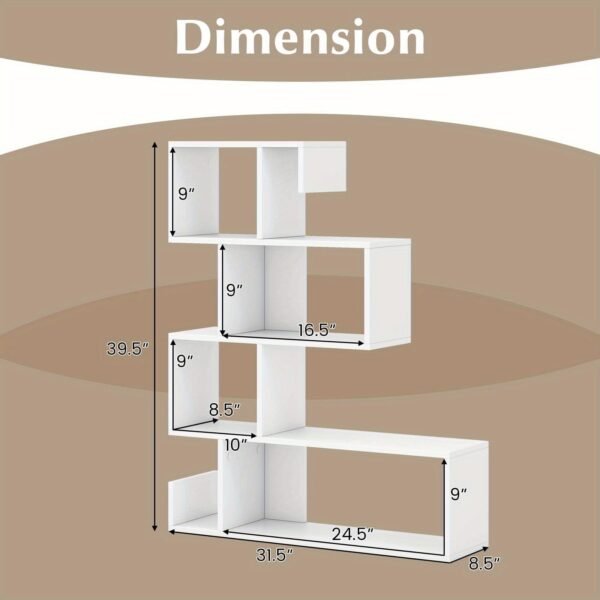 5-Tier S-Shaped Bookshelf w/Open Cubes Anti-Toppling Kits Freestanding Bookcase
