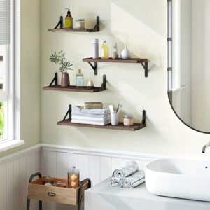 4pcs Rustic Wood Floating Shelves - Durable Storage Solution with Aesthetic Charm - Perfect for Wall Decor in Bathroom, Bedroom & Living Room