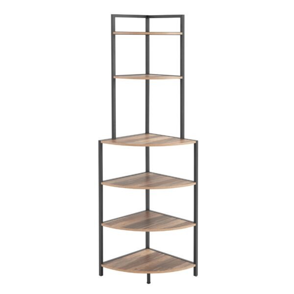 6-Tier Corner Open Shelf Modern Bookcase Wood Rack Freestanding Shelving Unit Plant Album Trinket Sturdy Stand Small Bookshelf Space-Saving for Living Room Home Office Kitchen Small Space Rustic Brown