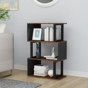 4-Tier Rustic Vintage Bookshelf - Sturdy Metal & Wood Etagere, Spacious Open Shelves, Distinctive Retro Brown Finish, Perfect for Industrial-Chic Decor