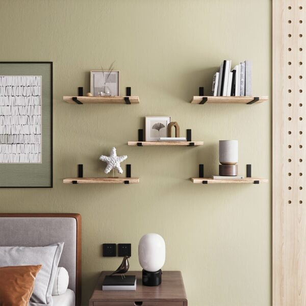 8pcs Floating Shelves,  Wall Shelves, Floating Shelf for Living Room, Bathroom and Bedroom Decor Easy To Install, Convenient For Classification, Quick To Pick Up, Stable And Reliable (Carbonized Black) 15.8x5.9in