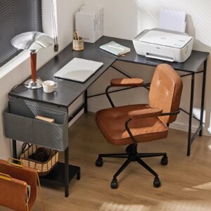 L Shaped Computer Desk - Gaming Table Corner Desk 50 Inch PC Writing Black Desk Study Desks with Wooden Desktop CPU Stand Side Bag Reversible for Home Office Dorm Small Space