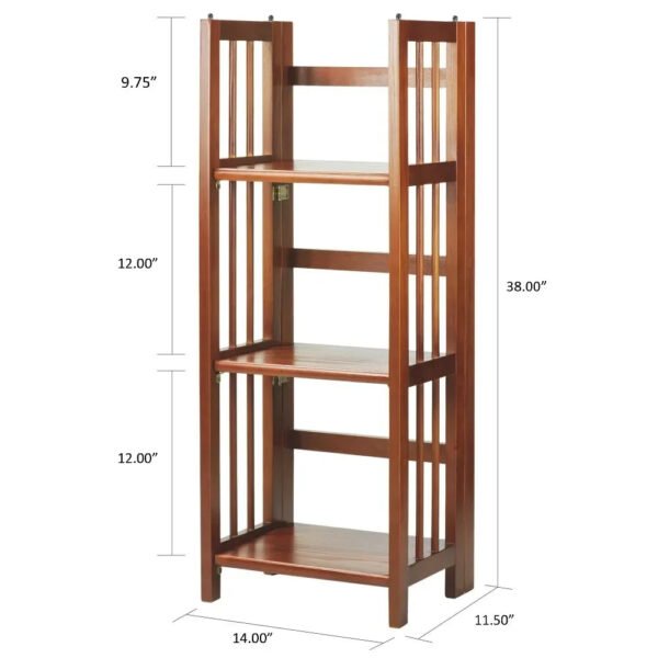 3 Shelf 14 Inch Folding Office Furniture Wood Bookcase, Mahogany Storage Organizer Bookshelf Home