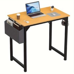 1pc Computer Desk For Small Spaces With Storage Bag, Home Office Work Desk With Headphone Hook, Small Office Desk Study Writing Table