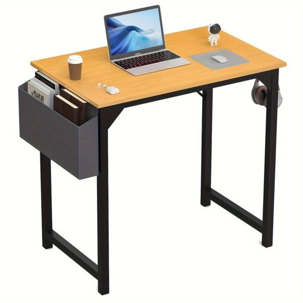 1pc Computer Desk For Small Spaces With Storage Bag, Home Office Work Desk With Headphone Hook, Small Office Desk Study Writing Table