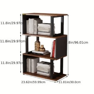 3e50fbbc-fd2a-11ee-9185-0a580a682aa7.jpg 4-Tier Rustic Vintage Bookshelf - Sturdy Metal & Wood Etagere, Spacious Open Shelves, Distinctive Retro Brown Finish, Perfect for Industrial-Chic Decor
