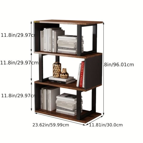 3e50fbbc-fd2a-11ee-9185-0a580a682aa7.jpg 4-Tier Rustic Vintage Bookshelf - Sturdy Metal & Wood Etagere, Spacious Open Shelves, Distinctive Retro Brown Finish, Perfect for Industrial-Chic Decor