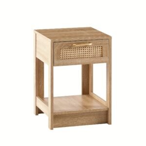 3ec54536-a367-48e1-9acb-30352e8d7a4b.jpg 1pc 15.75" Rattan End Table With Drawer, Modern Nightstand, Side Table For Living Room, Bedroom, Natural
