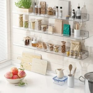6 Acrylic Shelves, Floating Wall-mounted Shelves, Transparent Display Racks, Invisible Bookshelves, Bathroom Storage Wall Decorations, Space-saving, Easy To Pick Up And Assemble, Simple, Sturdy, Durable 15x3.9 Inches