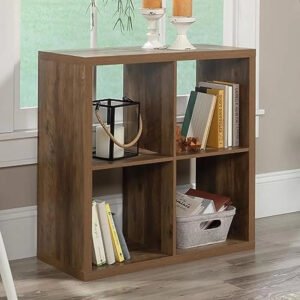 4-Cube Organizer Storage Bookcase Rural Pine Finish Shelf Office Bedroom Living Room Hallway Adult Rectangular Organizer Storage