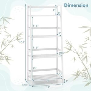 4-Tier-Bamboo-Bookshelf-Freestanding-Open-Bookcase-Book-Shelf-Multifunctional-Plant-Flower-Display-Stand-White-Ladder_3a863221-0166-4755-b611-a40ae77041f9.jpg 4 Tier Bamboo Bookshelf, Freestanding Open Bookcase Book Shelf Multifunctional Plant Flower Display Stand, White Ladder Shelf