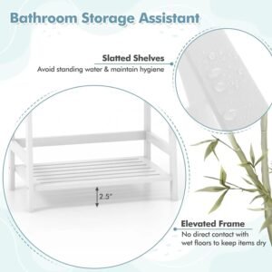 4-Tier-Bamboo-Bookshelf-Freestanding-Open-Bookcase-Book-Shelf-Multifunctional-Plant-Flower-Display-Stand-White-Ladder_4c8c0636-aa96-4494-a74f-620c6ce58dd9.jpg 4 Tier Bamboo Bookshelf, Freestanding Open Bookcase Book Shelf Multifunctional Plant Flower Display Stand, White Ladder Shelf