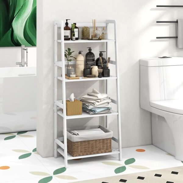 4-Tier-Bamboo-Bookshelf-Freestanding-Open-Bookcase-Book-Shelf-Multifunctional-Plant-Flower-Display-Stand-White-Ladder_b5f655bc-49e3-4744-85ac-f93eac7a122a.jpg 4 Tier Bamboo Bookshelf, Freestanding Open Bookcase Book Shelf Multifunctional Plant Flower Display Stand, White Ladder Shelf