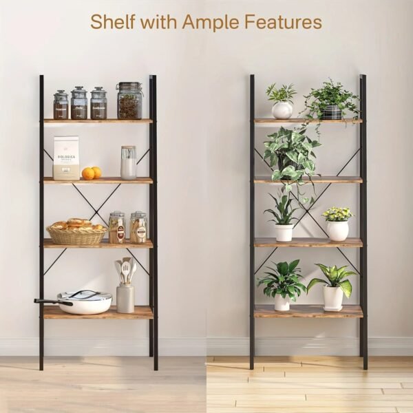 4-Tier-Ladder-Bookshelf-Industrial-Ladder-Bookcase-Plant-Shelf-Storage-Shelf-Organizer-with-Metal-Frame-for_1d04953b-f497-488f-8c9c-df2e10b2142d.jpg 4-Tier Ladder Bookshelf, Industrial Ladder Bookcase, Plant Shelf, Storage Shelf Organizer with Metal Frame for Living Room, Home