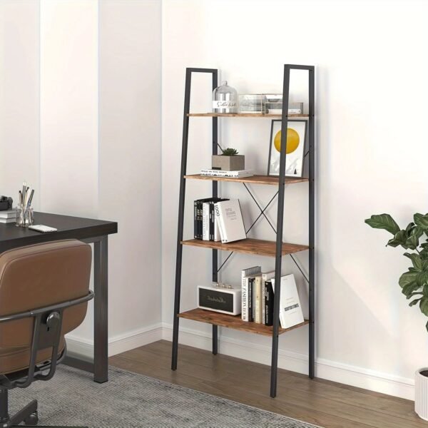 4-Tier-Ladder-Bookshelf-Industrial-Ladder-Bookcase-Plant-Shelf-Storage-Shelf-Organizer-with-Metal-Frame-for_34643f01-271e-4517-a8ea-8c933da16952.jpg 4-Tier Ladder Bookshelf, Industrial Ladder Bookcase, Plant Shelf, Storage Shelf Organizer with Metal Frame for Living Room, Home