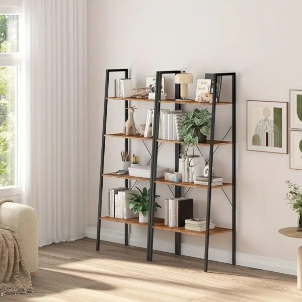 4-Tier-Ladder-Bookshelf-Industrial-Ladder-Bookcase-Plant-Shelf-Storage-Shelf-Organizer-with-Metal-Frame-for_444106ed-3f5d-4043-9692-cee727a8fd5c.jpg 4-Tier Ladder Bookshelf, Industrial Ladder Bookcase, Plant Shelf, Storage Shelf Organizer with Metal Frame for Living Room, Home