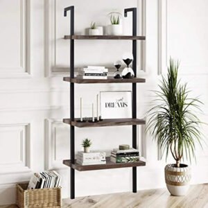 4-Tier-Wall-Mount-Ladder-Storage-Bookshelf-Industrial-Bookcase-with-Metal-Frame-Modern-Wood-Shelf-Unit.jpg 4-Tier Wall Mount Ladder Storage Bookshelf Industrial Bookcase with Metal Frame Modern Wood Shelf Unit Home Office Retro Style
