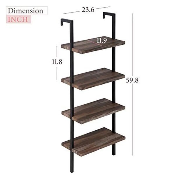 4-Tier Wall Mount Ladder Storage Bookshelf Industrial Bookcase with Metal Frame Modern Wood Shelf Unit Home Office Retro Style