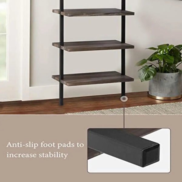 4-Tier Wall Mount Ladder Storage Bookshelf Industrial Bookcase with Metal Frame Modern Wood Shelf Unit Home Office Retro Style
