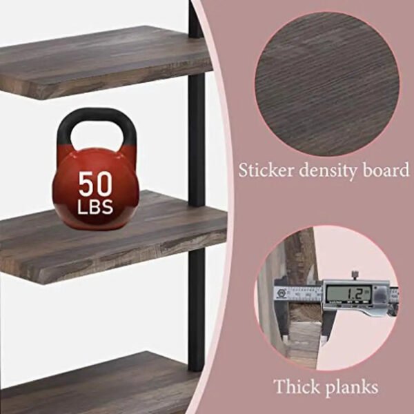 4-Tier Wall Mount Ladder Storage Bookshelf Industrial Bookcase with Metal Frame Modern Wood Shelf Unit Home Office Retro Style