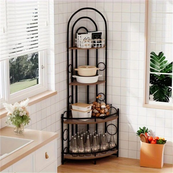4-storey corner bookshelf stand storage shelf Modern black bookcase ladder standing shelf display shelf plant shelf,