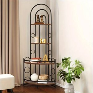 4-storey corner bookshelf stand storage shelf Modern black bookcase ladder standing shelf display shelf plant shelf,
