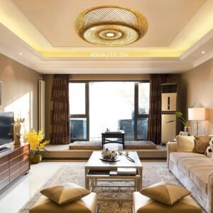 40CM Bamboo Wicker Rattan Ceiling Light Fixture Flush Mount Asian Art Pendant Lamp  Commercial Restaurant Personalized Shop