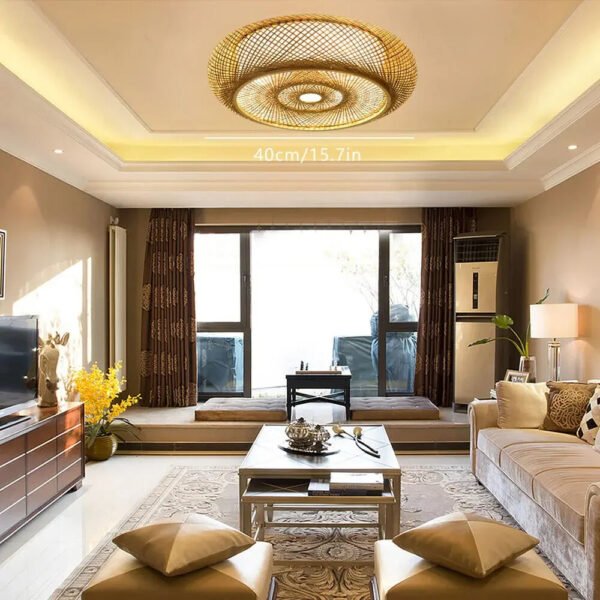 40CM Bamboo Wicker Rattan Ceiling Light Fixture Flush Mount Asian Art Pendant Lamp  Commercial Restaurant Personalized Shop