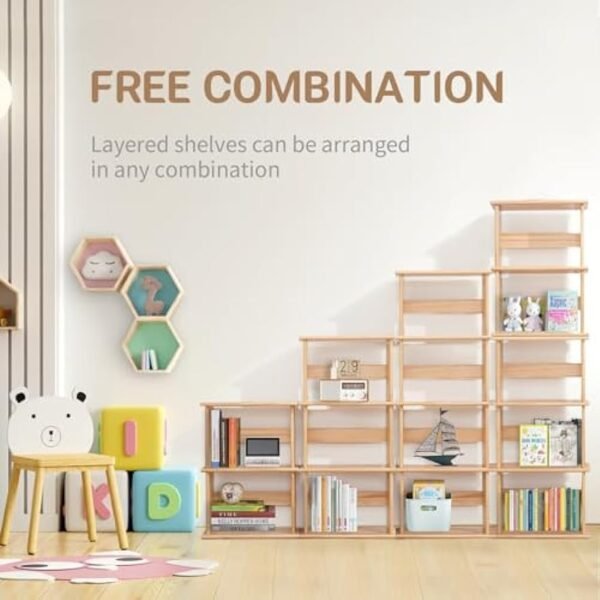 41hDTiEPVtL._AC_UY879.jpg Storage Shelf, 2-Tier Open Bookcase with Adjustable Storage Shelves, Floor Standing Unit, Bookshelf for Study, Living Room, Kids Room Decor, Kitchen,Bathroom, Natural