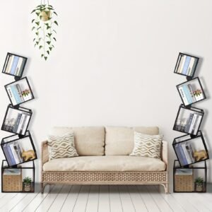 Five-storey bookshelf, Tall bookshelf, Industrial Bookshelf, Mid-century Modern bookshelf, Unique bookshelf, inclined metal bookshelf, bookshelf decoration storage shelf, display shelf