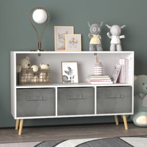 4aed35c9-fb45-4637-8bb3-299477fd45c1-1.jpg 1pc Collapsible Fabric Drawer Bookcase - Stylish Book & Toy Storage Organizer - Space-Saving Design, White/Gray for Home or Kids Room