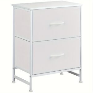 Wooden Nightstand with Spacious 2-Drawer Storage - Compact & Stylish Mini Dresser for Kids Rooms, Bedrooms, Closets & More - Sturdy Wooden Top, Soft Fabric Bins