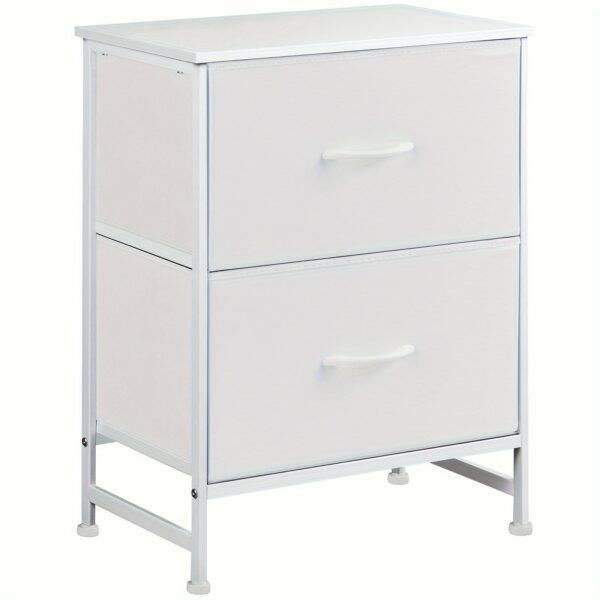 Wooden Nightstand with Spacious 2-Drawer Storage - Compact & Stylish Mini Dresser for Kids Rooms, Bedrooms, Closets & More - Sturdy Wooden Top, Soft Fabric Bins