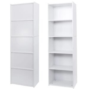 5-Tier Bookshelf Narrow Bookcase Wood Cube Storage Freestanding Open Shelf White